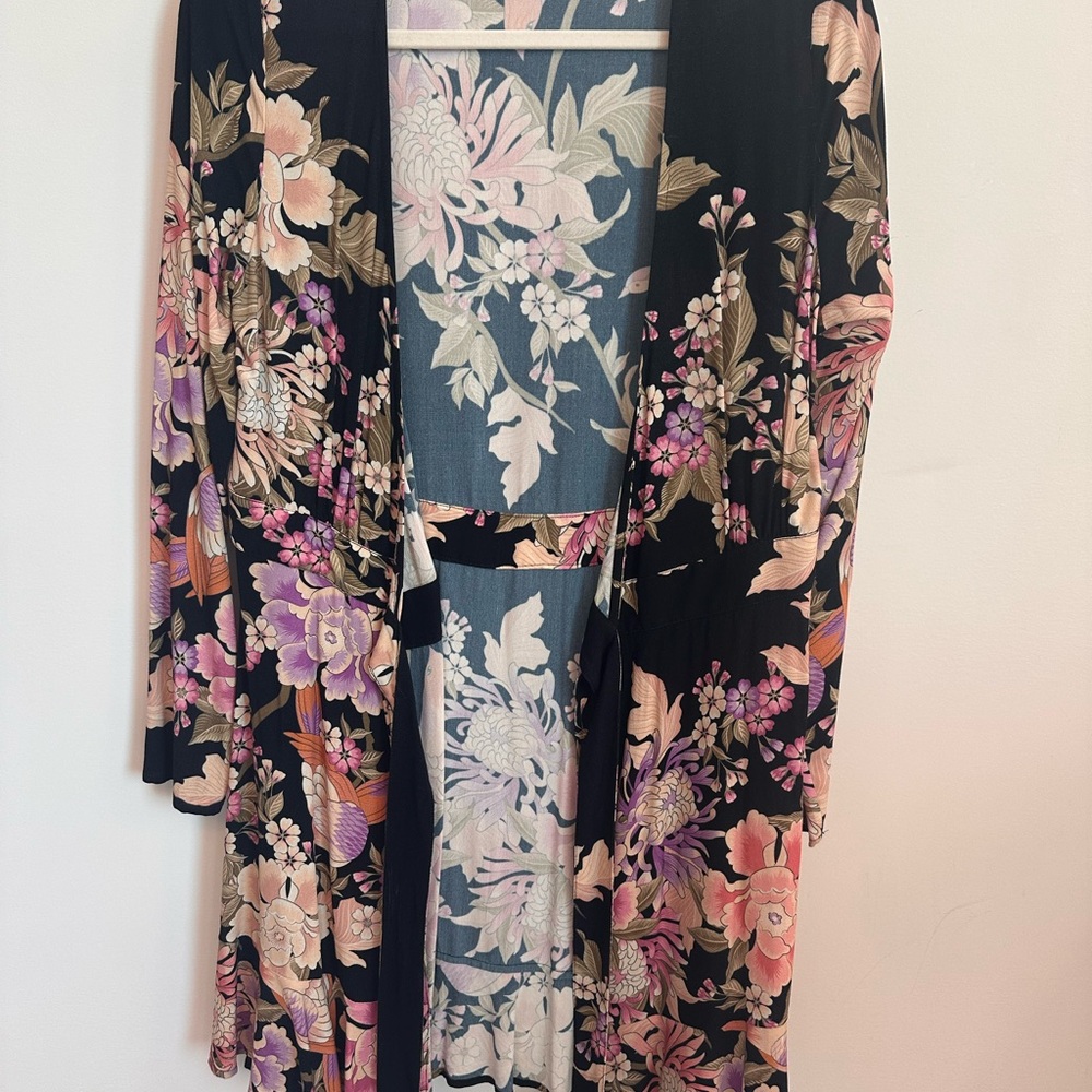 Spell Blue skies black wrap dress